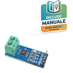 Modulo sensore di corrente blu ACS712 30A con morsetto a vite verde e chip integrato per misurazioni AC e DC.
