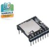 Modulo lettore audio MP3 DFPlayer Mini con slot MicroSD e amplificatore integrato per progetti Arduino e sistemi vocali.