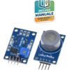 Modulo sensore gas MQ-7 su PCB blu con sensore circolare grigio, trimmer blu e pin di collegamento per Arduino