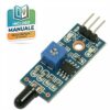 Modulo elettronico blu sensore di rilevamento fiamma e incendio antincendio con fotodiodo nero, chip LM393, trimmer di regolazione e tre pin di connessione per Arduino.