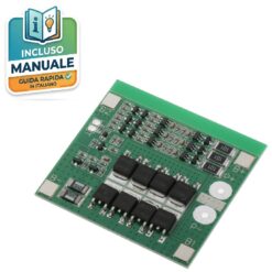Circuito stampato verde BMS 3S 25A con componenti elettronici e piazzole di saldatura per protezione batterie Li-Ion 18650