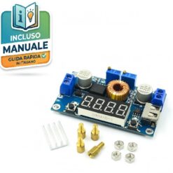 Modulo convertitore DC-DC XL4015 5A regolabile con display LCD e porta USB per Arduino e fai-da-te.