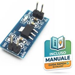 Modulo elettronico di alimentazione blu con chip regolatore AMS1117 a 3.3V, LED spia integrato e quattro pin maschio verticali per connessione.