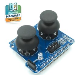 Modulo joystick analogico stile PS2 a due assi X Y con pulsante integrato su PCB nero per Arduino e Raspberry Pi.