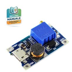 Modulo convertitore DC-DC step-up MT3608 con ingresso Micro USB, regolabile da 5V a 28V, corrente 2A per Arduino e DIY.