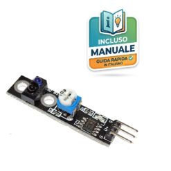 Modulo sensore ad infrarossi TCRT5000 per robot inseguitore di linea e rilevamento prossimità con connettore a 3 pin e trimmer di regolazione.