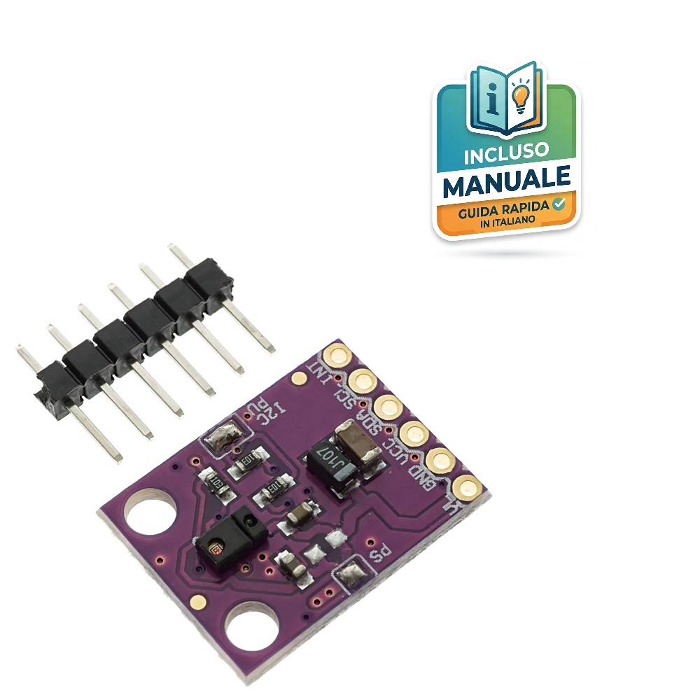 modulo-sensore-gesti-apds-9960-purple Modulo elettronico viola GY-9960 APDS-9960 per il riconoscimento dei gesti e dei colori RGB, con piazzole placcate in oro e strip pin a sei contatti.