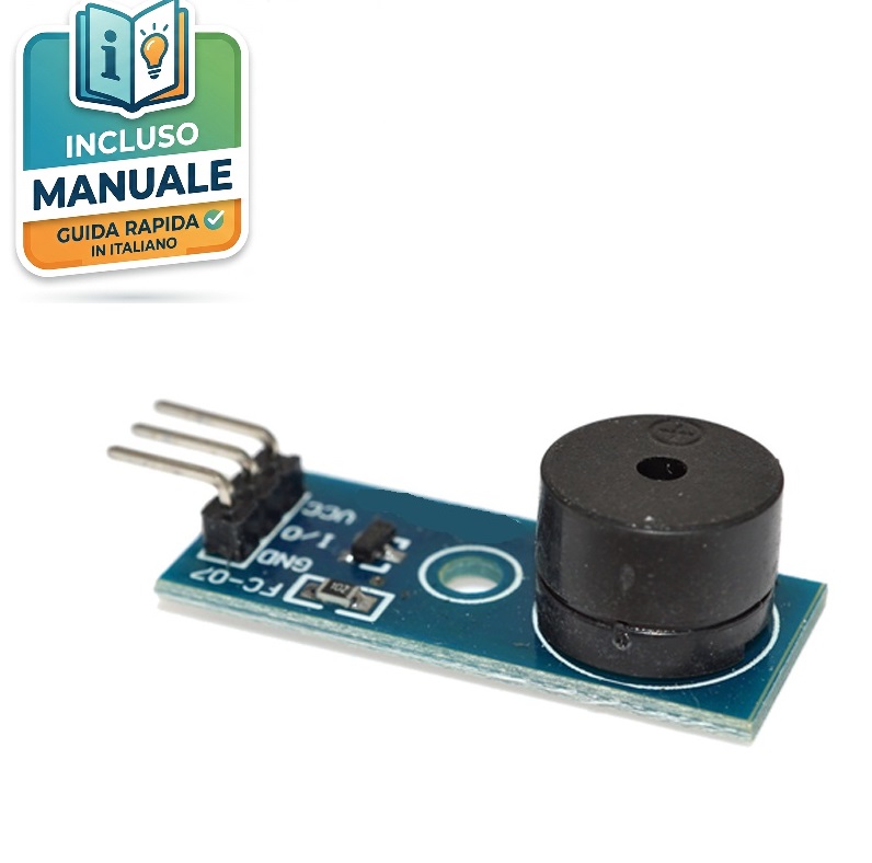 Modulo-Buzzer-Passivo-Arduino-3.3V-5V-Driver-Transistor Modulo buzzer passivo per Arduino con transistor driver per segnalazione acustica e toni PWM