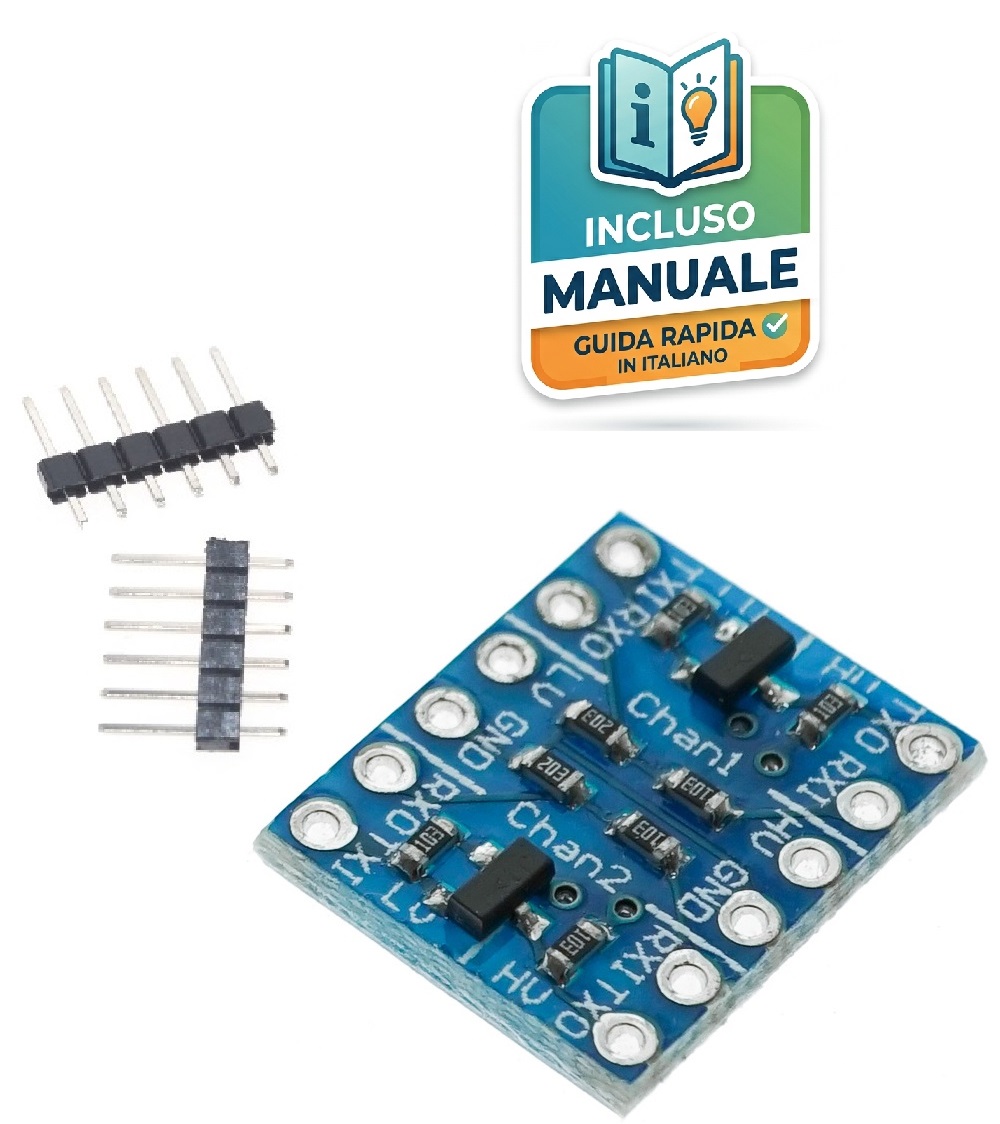 Convertitore-Livello-Logico-Bidirezionale-2CH-Arduino Modulo convertitore di livello logico bidirezionale a 2 canali blu per Arduino e sensori 3.3V con pin header