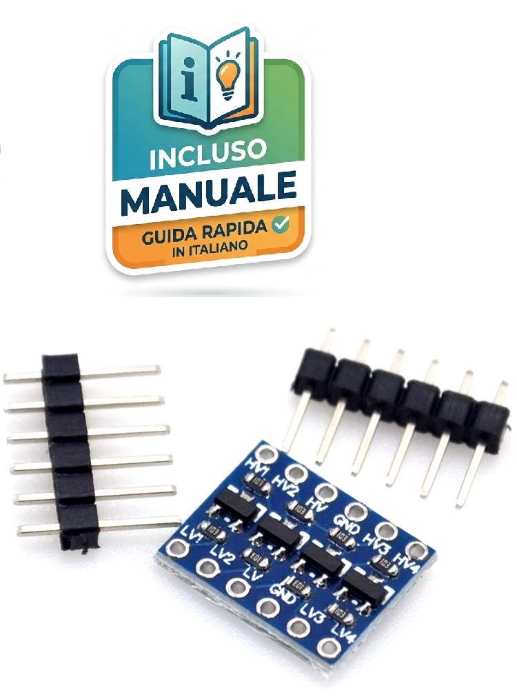 Convertitore-Livello-Logico-Bidirezionale-4CH-Arduino Modulo convertitore di livello logico bidirezionale a 4 canali con pin header per Arduino e ESP32 dimensioni 15x13mm