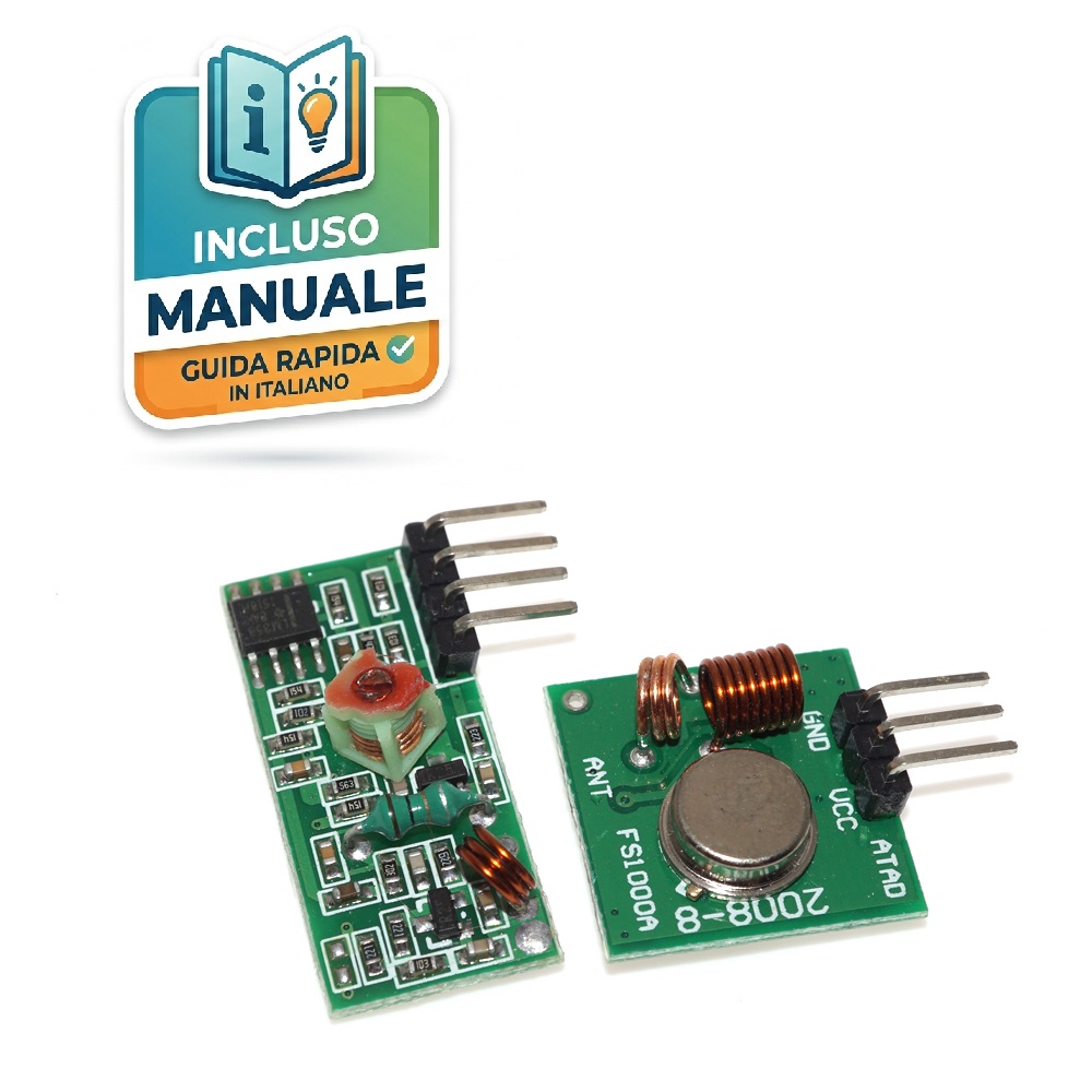 Kit-Wireless-433MHz-FS1000A-XY-MK-5V-Arduino Modulo radiofrequenza 433.92 MHz trasmettitore e ricevitore per Arduino e automazione