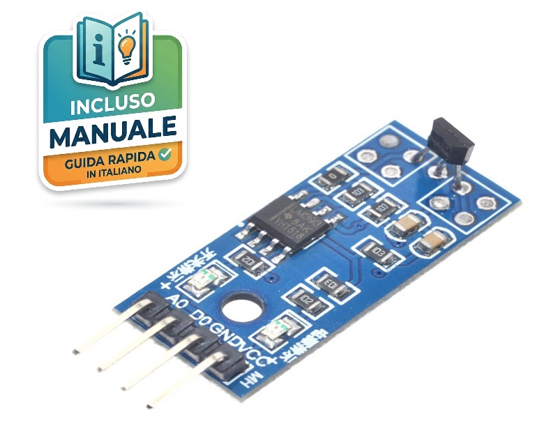 Modulo-Sensore-Hall-LM393-Specifiche-Tecniche Sensore magnetico effetto Hall con comparatore LM393 e doppia uscita analogica/digitale