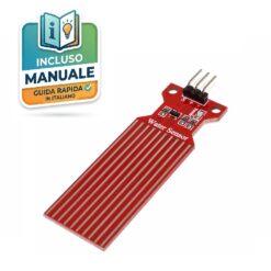 Modulo sensore acqua per Arduino con lunghe tracce conduttive parallele dorate su PCB rosso per misurazione profondità