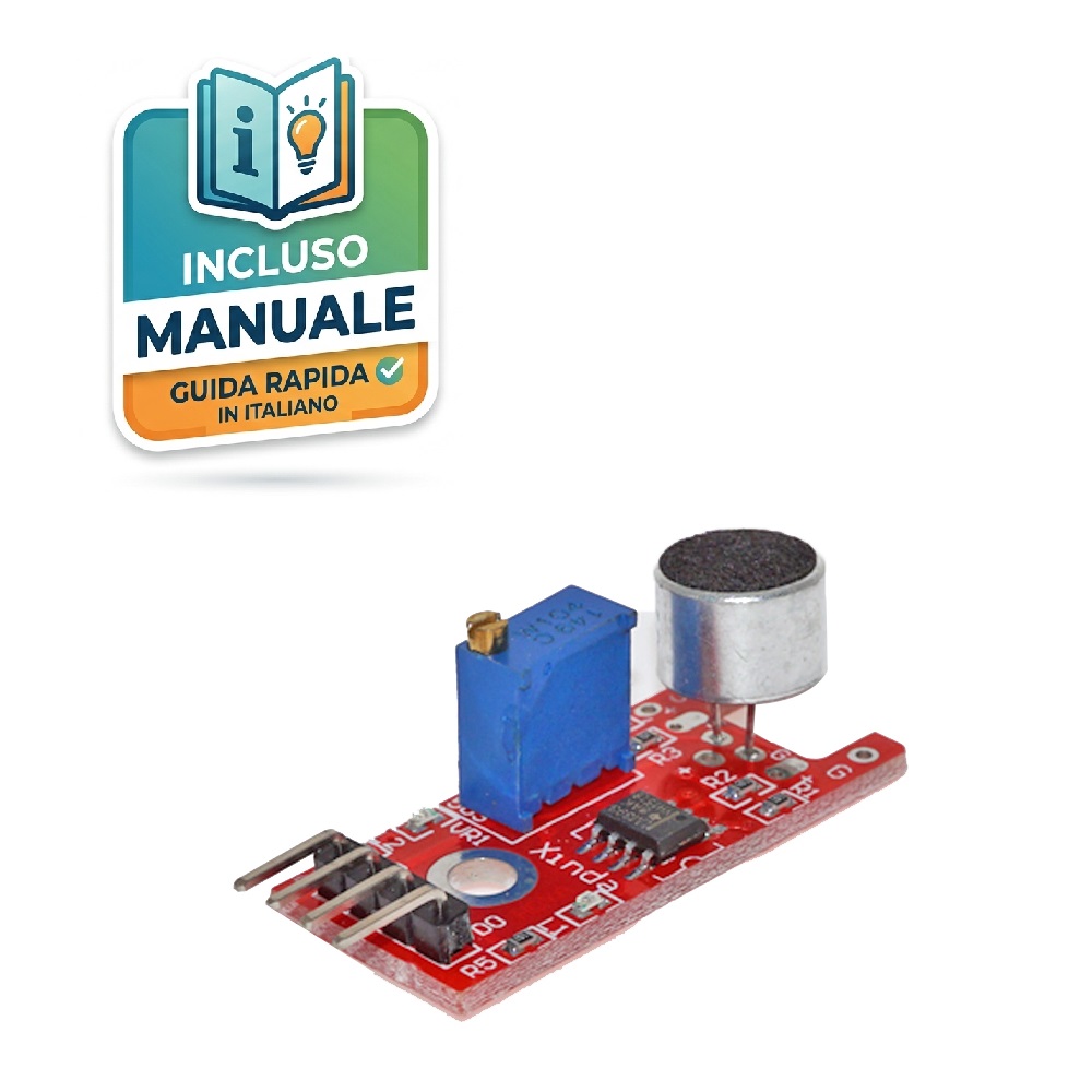 Sensore-Microfono-Suono-Arduino-LM393-Kit Modulo sensore microfono con doppia uscita analogica e digitale per Arduino ed elettronica DIY