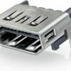 Porta HDMI di ricambio per Sony PlayStation 5 con contatti dorati e scocca rinforzata, vista dei pin per microsaldatura.