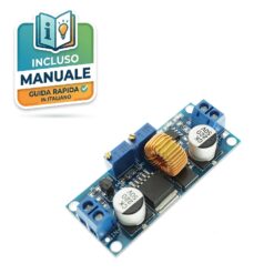 Modulo convertitore riduttore di tensione XL4015 5A con due trimmer per regolazione corrente e tensione.