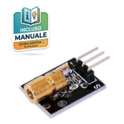 Modulo diodo laser rosso KY-008 a 650nm per Arduino, ideale per sensori barriera e puntamento ottico.