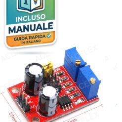 Modulo generatore di segnali NE555 con trimmer per regolazione frequenza e duty cycle, uscita onda quadra per Arduino.