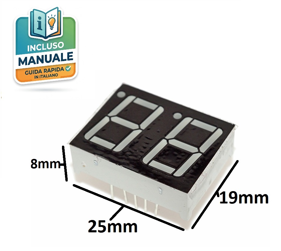 display-led-7-segmenti-2-cifre-rosso-catodo-comune Display a LED a 7 segmenti 2 cifre colore rosso catodo comune formato 0.56 pollici per Arduino.