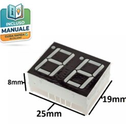 Display digitale a LED 7 segmenti da 0,56 pollici a 2 cifre colore rosso, configurazione anodo comune per Arduino e strumentazione elettronica.