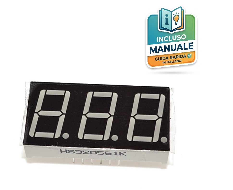 display-led-7-segmenti-3-cifre-rosso-catodo-comune.jpg Display a LED a 7 segmenti 3 cifre colore rosso catodo comune formato 0.56 pollici HS320561K per Arduino.