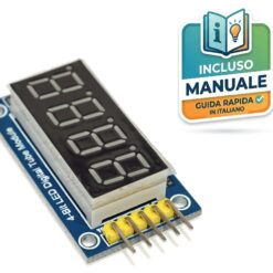 Modulo display LED a 7 segmenti rosso 4 cifre ad anodo comune con connettore a 5 pin e due chip driver 74HC595 per Arduino.