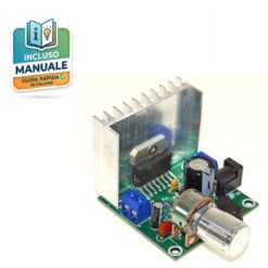 Modulo amplificatore audio stereo TDA7297 da 15W+15W con dissipatore in alluminio e potenziometro volume per progetti Arduino.