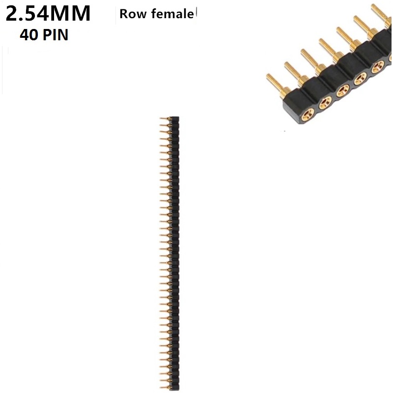 strip-line-femmina-40-pin-oro-2-54mm-pin-tondi Connettore strip line femmina 40 pin con passo 2.54mm, contatti placcati oro e pin circolari torniti per prototipazione elettronica.