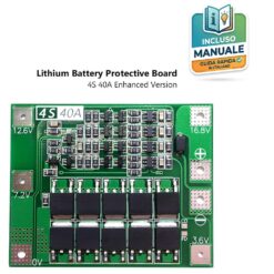 Scheda PCB BMS 4S 40A versione avanzata per la protezione e ricarica di 4 batterie al litio 18650 in serie da 14.8V a 16.8V.