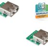 Modulo breakout board elettronico con connettore USB Tipo A femmina saldato su PCB verde con fori DIP passo 2.54mm per prototipazione