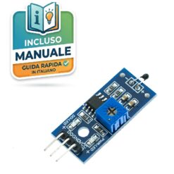 Modulo elettronico blu sensore di temperatura con termistore NTC, chip LM393, potenziometro di regolazione blu e connettore a 3 pin.
