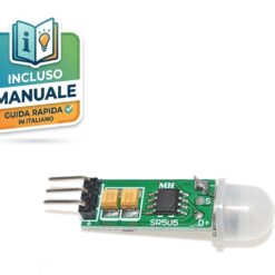 Modulo sensore PIR miniaturizzato HC-SR505 per rilevamento movimento e presenza 3.3V.