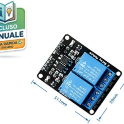 Scheda modulo relè 2 canali 5V 10A con optoisolatori per Arduino e Raspberry Pi.