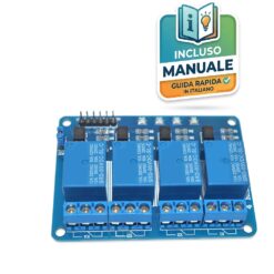 Scheda modulo relè a 4 canali 5V con fotoaccoppiatori per controllo di potenza isolato Arduino e Raspberry Pi.