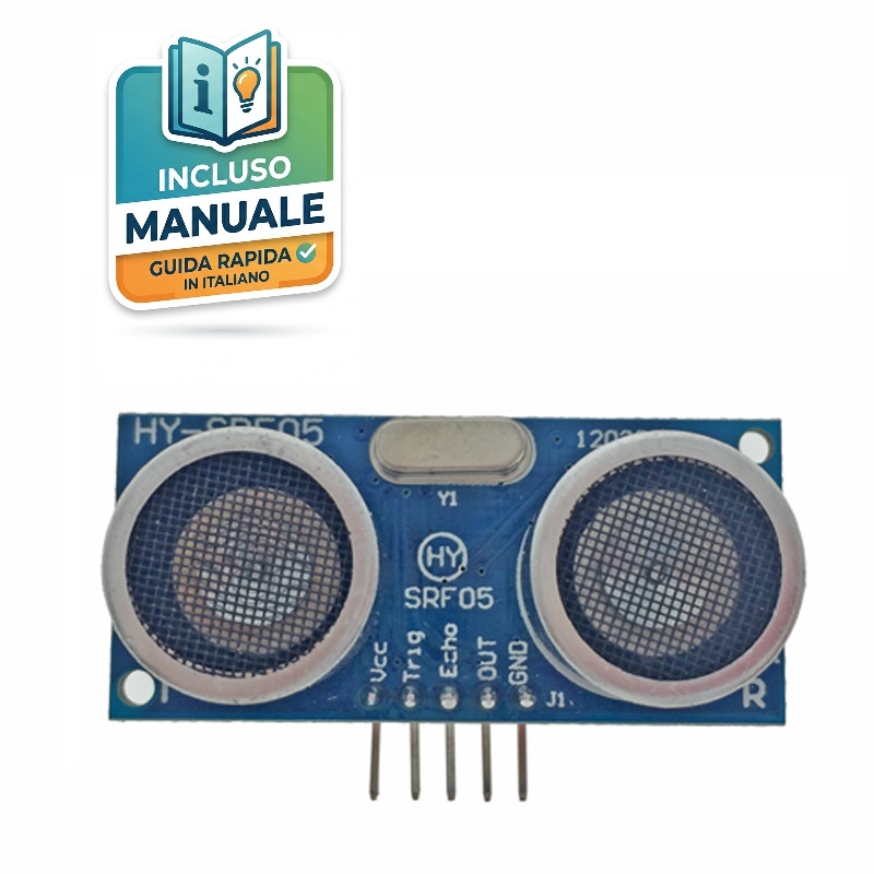 sensore-ultrasuoni-hy-srf05-arduino-robotica Modulo sensore a ultrasuoni HY-SRF05 per misurazione distanza con Arduino e microcontrollori.