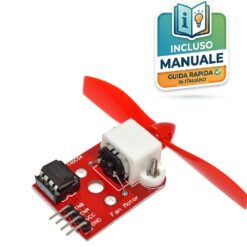 Modulo motore ventola con chip L9110 ed elica rossa da 75mm per progetti di robotica antincendio con Arduino