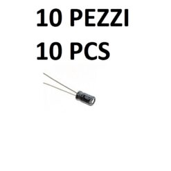 Condensatore elettrolitico polarizzato in alluminio da 3.3uF 50V di dimensioni micro 4x7mm con reofori radiali.