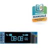 Schermo display OLED monocromatico da 0.91 pollici con risoluzione 128x32 pixel e caratteri blu, interfaccia I2C a 4 pin per Arduino.