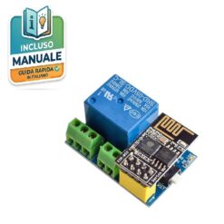 Modulo relè Wi-Fi a 5V con scheda accoppiata ESP-01 basata su chip ESP8266, relè blu Songle da 10A e morsettiera verde per domotica