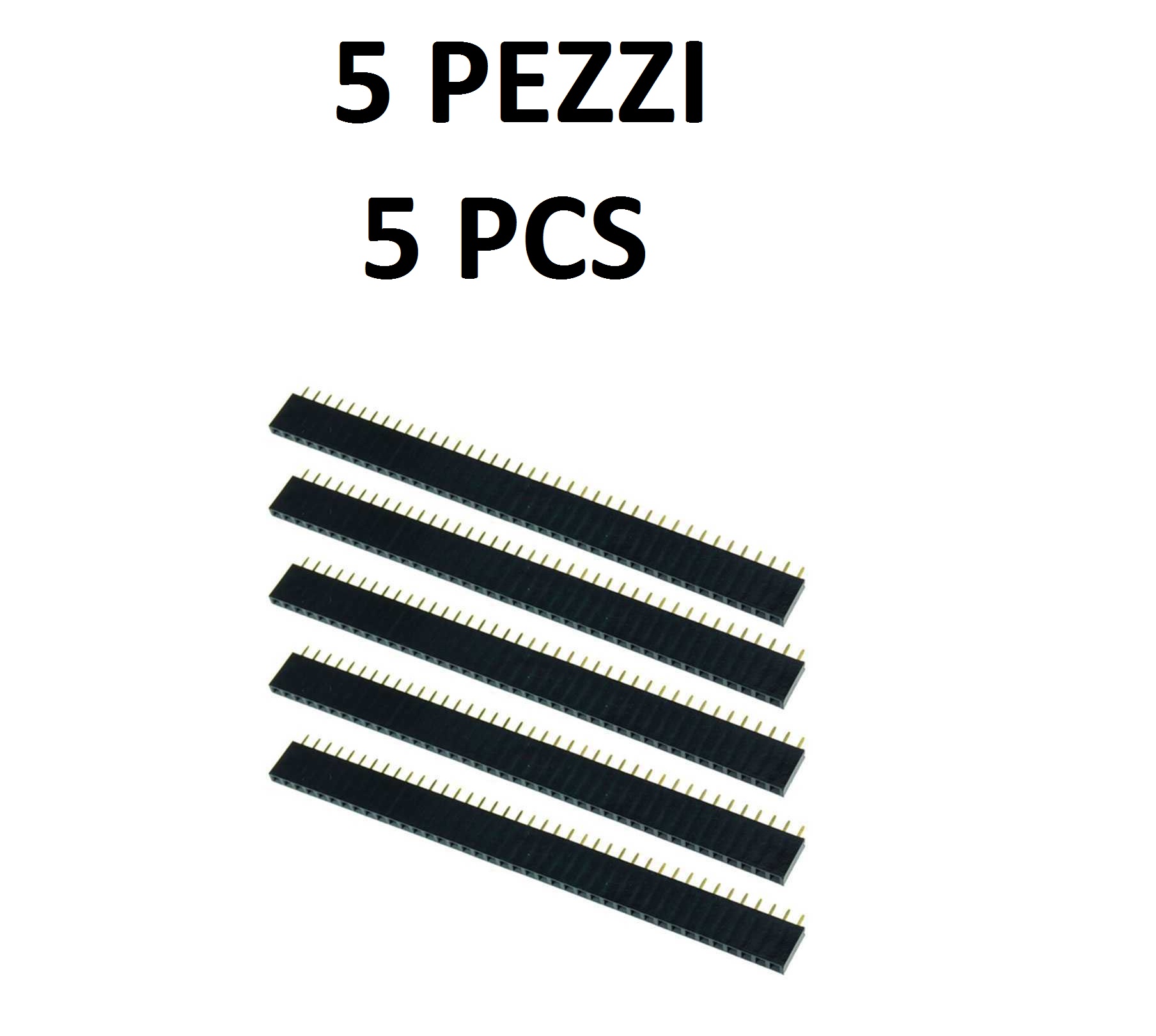 strip-line-femmina-40-pin-passo-2-54mm Set di 5 strip line connettore femmina monofila da 40 pin passo 2.54 mm per pcb e arduino.