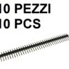 Set di 10 barrette connettori strip line maschio nere a 40 pin dritti con pin dorati o argentati disposti in fila singola per saldatura elettronica.